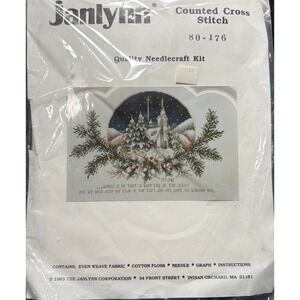 New Janlynn Counted Cross Stitch Church Christmas Village Star Vintage 1969